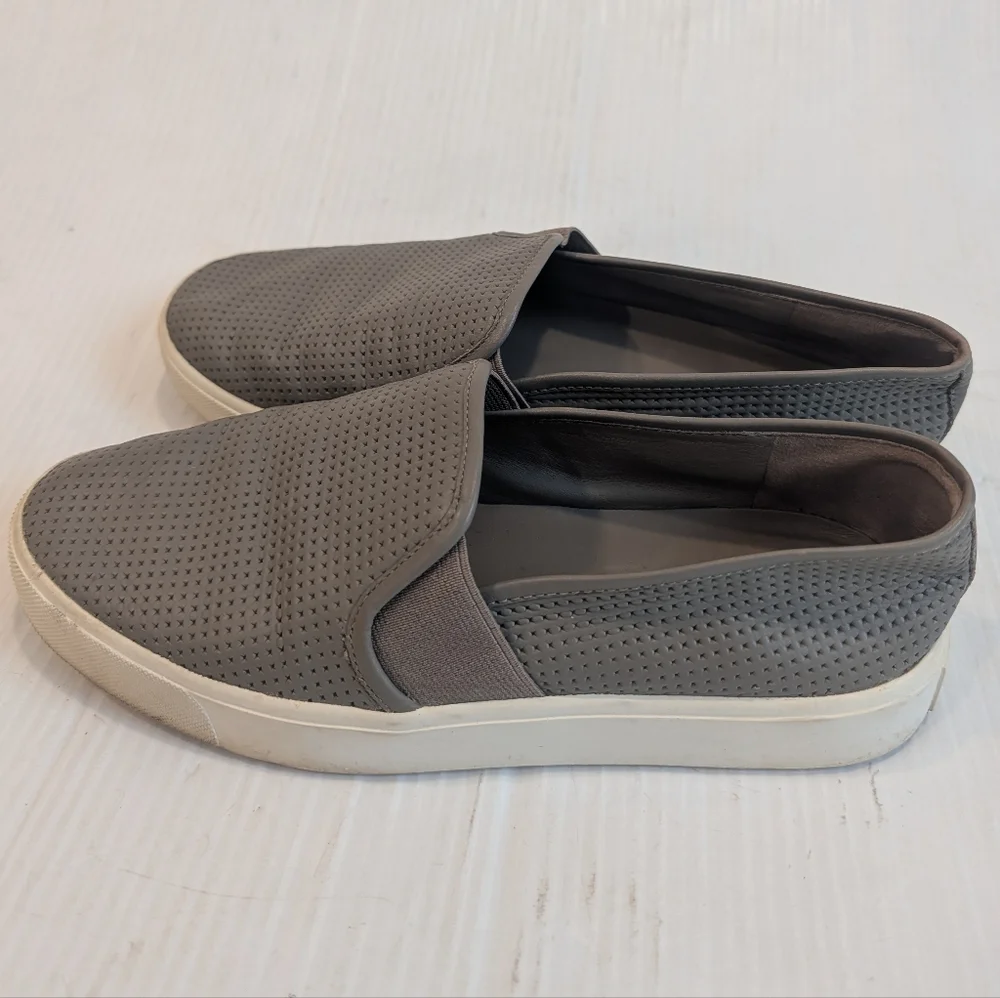 VINCE Women's Gray Perforated Leather Slip-On Shoes Sneakers Size 6.5